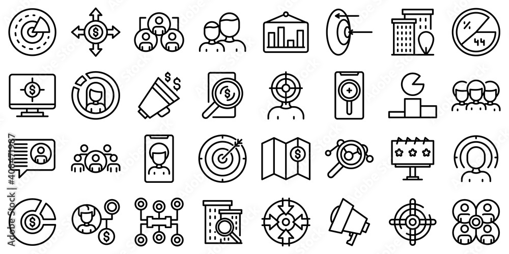 Poster target audience icons set. outline set of target audience vector icons for web design isolated on wh
