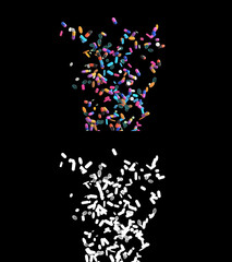 3D illustration of medicine pills flow with alpha layer