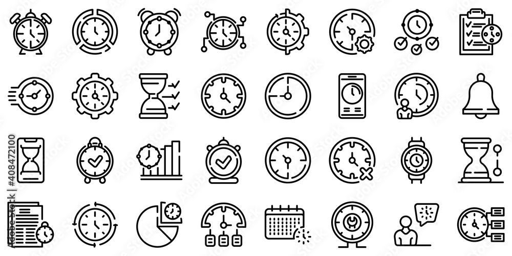 Wall mural Time management icons set. Outline set of time management vector icons for web design isolated on white background - Wall murals