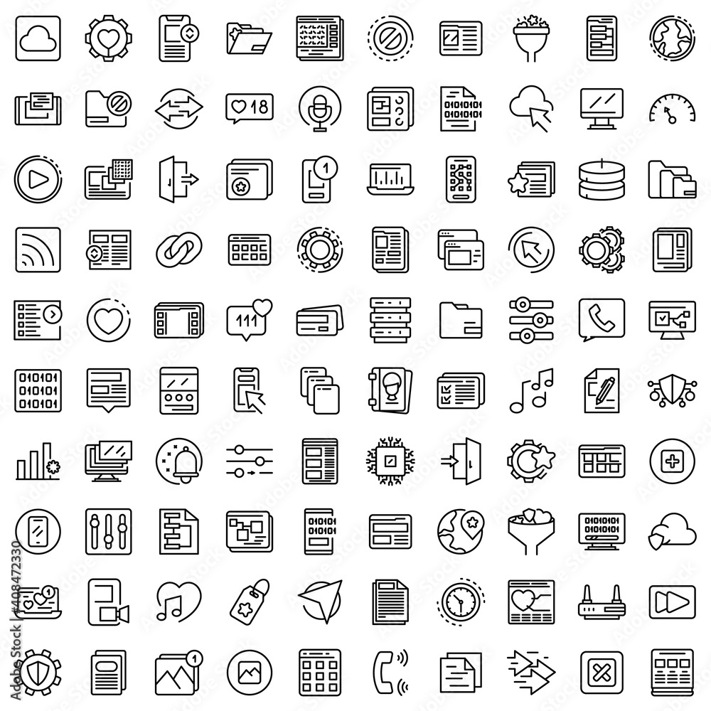 Poster interface icons set. outline set of interface vector icons for web design isolated on white backgrou