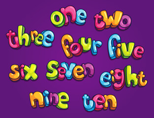 Set of colored words of numbers from one to ten. Vector cartoon illustration for kids design