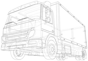 Commercial van vector. Trucking vehicle. Wire-frame. The layers of visible and invisible lines are separated. EPS10 format.