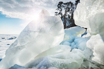 Ice hummocks on the frozen lake