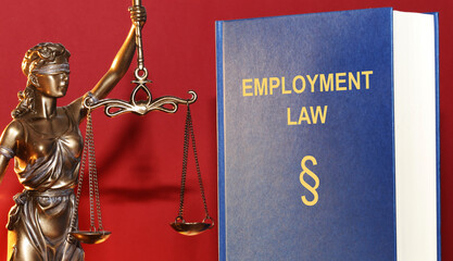 Symbol image: Reference book employment law and a Justitia