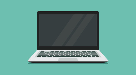 laptop computer with blank empty display screen for copy space and text on workplace, vector flat illustration - obrazy, fototapety, plakaty