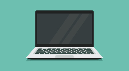 laptop computer with blank empty display screen for copy space and text on workplace, vector flat illustration