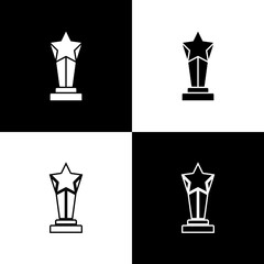 Set Award cup icon isolated on black and white background. Winner trophy symbol. Championship or competition trophy. Sports achievement sign. Vector.