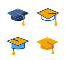 Students cap Icon. Sign education. vector Different hat icons, flat and linear style. Graduation cap isolated on white background.