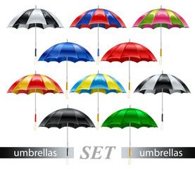 Set of vector colorful umbrellas on a white background. Vector illustration.