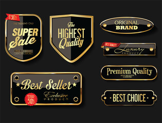 Collection of golden badges labels and tags 