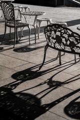 Chairs, tables, and silhouette sunny days