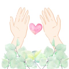 愛　手　水彩　エコ　医療　福祉　介護　優しさ　カットイラスト　背景　環境