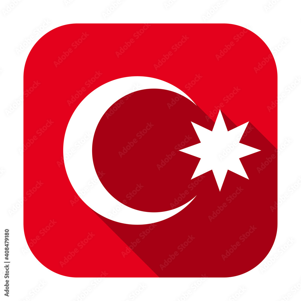 Poster red flat rounded square national emblem of the republic of azerbaijan icon, button with long shadow 