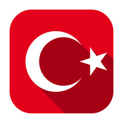 Red flat rounded square national emblem of the Republic of Turkey icon, button with long shadow isolated on a white background. Vector illustration.