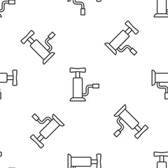Grey line Car air pump icon isolated seamless pattern on white background. Vector.