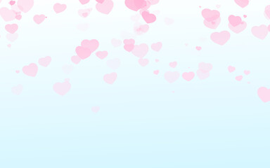 Valentine day pink hearts on blue background.