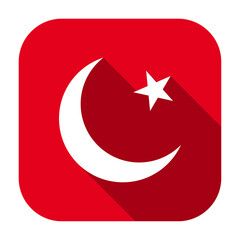 Red flat rounded square national emblem of the Islamic Republic of Pakistan icon, button with long shadow isolated on a white background. Vector illustration.