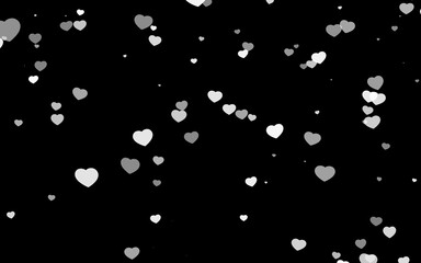 Valentine day white gray hearts on black background.