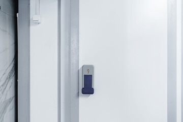 Naklejka premium Refrigerator room door in professional kitchen in restaurant