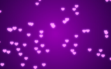 Valentine day pink hearts on purple background.