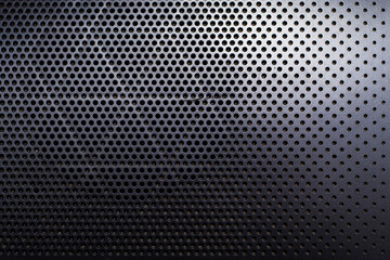 Speaker holes texture. Drawing of air vents in the black plastic surface view up.