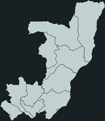 Contour vector map of Republic of the Congo with the designation of the administrative borders of the regions on a dark background.