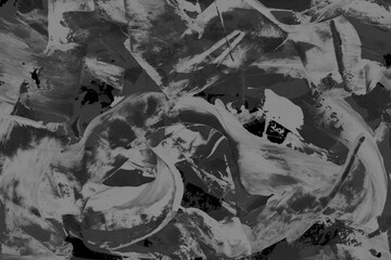 Modern contemporary acrylic background. Black texture made with a palette knife. Abstract painting on paper. Mess on the canvas.