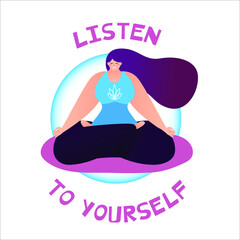 Fototapeta na wymiar Listen to yourself. Concept for mindful being, healty lifestyle, yoga, meditation.
