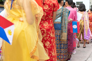 Naklejka premium ASEAN cultural dress , Celebrate ASEAN Day the Association of Southeast Asian Nations , Celebrating 53 years