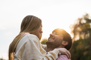 happy couple in love at sunset. concept day of love and friendship