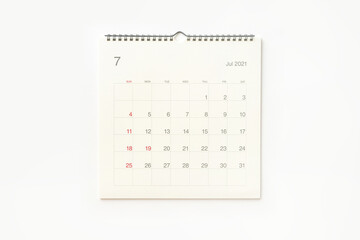 July 2021 calendar on white background. Calendar background for reminder, business planning, appointment meeting and event.