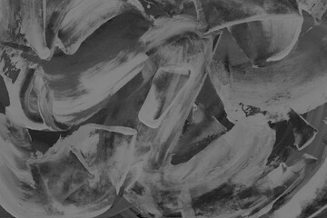 Modern contemporary acrylic background. Black texture made with a palette knife. Abstract painting on paper. Mess on the canvas.