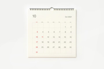 October 2021 calendar on white background. Calendar background for reminder, business planning, appointment meeting and event.