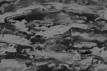 Modern contemporary acrylic background. Black texture made with a palette knife. Abstract painting on paper. Mess on the canvas.