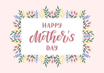 Happy Mother's day hand drawn lettering. Floral card.