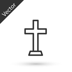 Obraz premium Grey line Christian cross icon isolated on white background. Church cross. Vector.