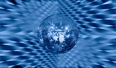 Party disco mirror ball reflecting colorful  lights 
