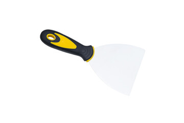 construction tools for applying mortar and putty, metal spatula, on a white background, close-up