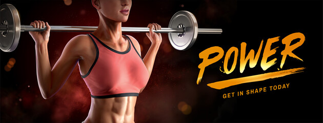 Powerful 3d barbell fitness banner