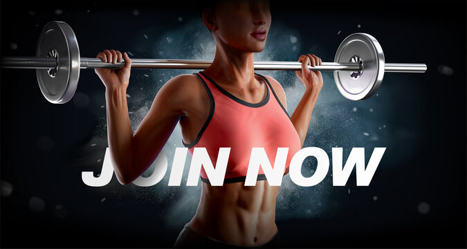Powerful 3d barbell fitness banner