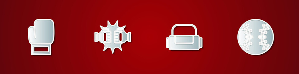 Fototapeta premium Set Boxing glove, Punch boxing gloves, Sport bag and Baseball ball icon. Vector.