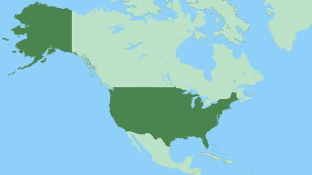 Map of USA with pin of country capital. USA Map with neighboring countries in green color.
