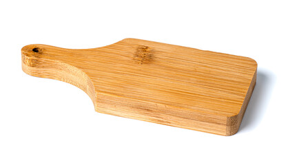 wooden chopping board with handles and hanging hole. isolated