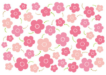 ピンク色ベースの花柄イラスト