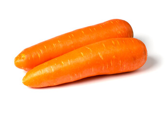 Washed orange carrots without green bunch, isolated