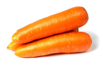 Washed orange carrots without green bunch, isolated