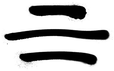 Close-up of three black spray paint lines, isolated on white background.