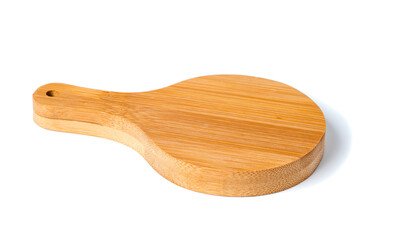 wooden chopping board with handles and hanging hole. isolated