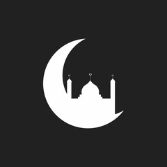 Square-Sized Moon and Mosque White Silhouette