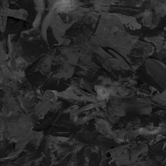 Modern contemporary acrylic background. Black texture made with a palette knife. Abstract painting on paper. Mess on the canvas.